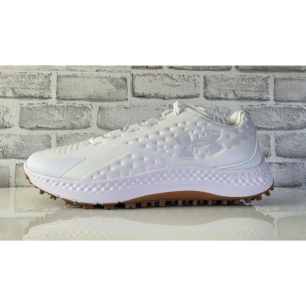 Under Armour Men's White Athletic Golf Shoes with Gum Outsole